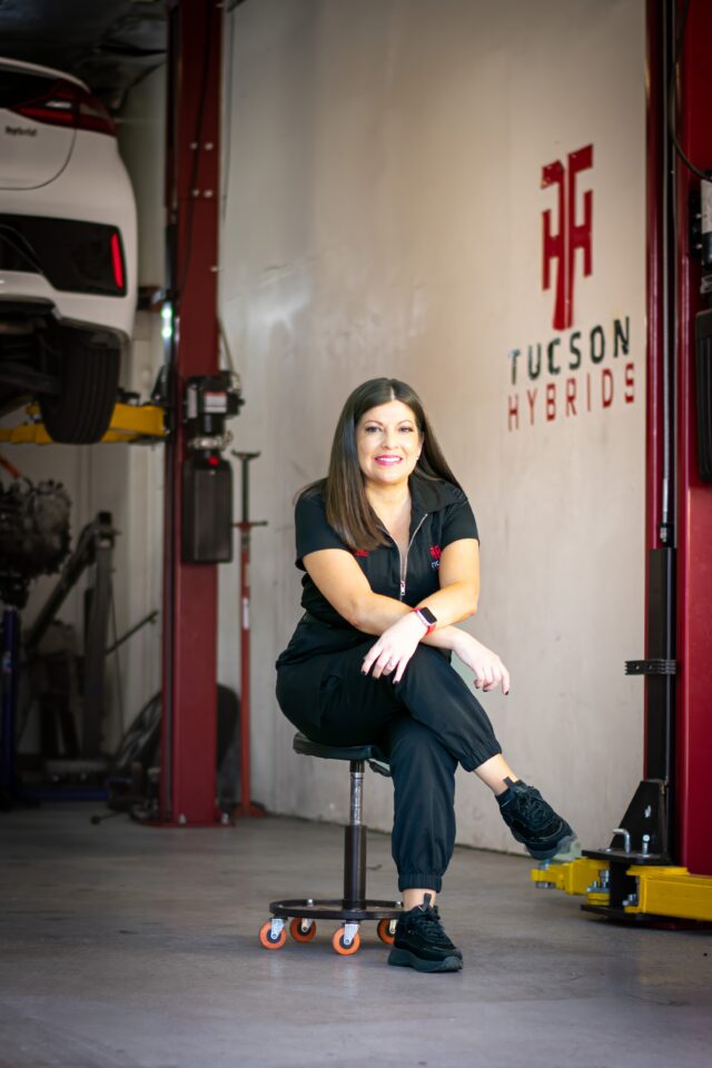 Priscilla Vera, owner of Tucson Hybrids auto repair shop in Tucson, AZ, specializing in hybrid and EV service